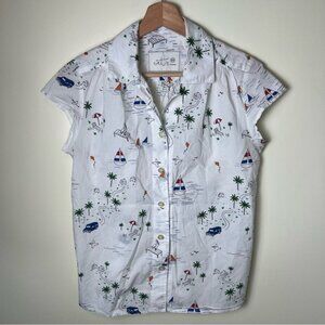 The Cat’s Pajamas La Mer Cap Sleeve White Pajama Top Coastal Beach Nautical XS